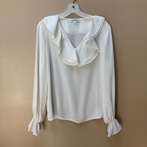 H. Apparel Cream Party Long Sleeve Ruffle Top Size SP - Picture 1 of 14